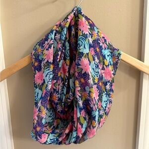 Floral, Lightweight Infinity Scarf - Pink, Purple, Yellow, Green and Blue
